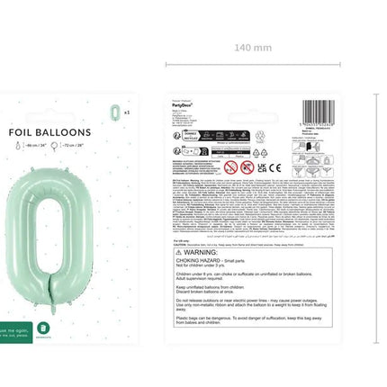 0 Jaar Cijfer Ballon Mintgroen 72cm van Partydeco koop je bij Partywinkel