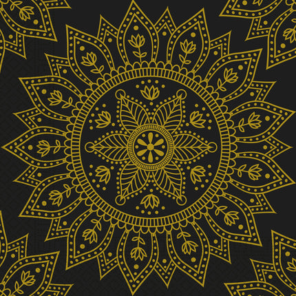 Kultaiset mustat lautasliinat Mandala 33cm 20kpl