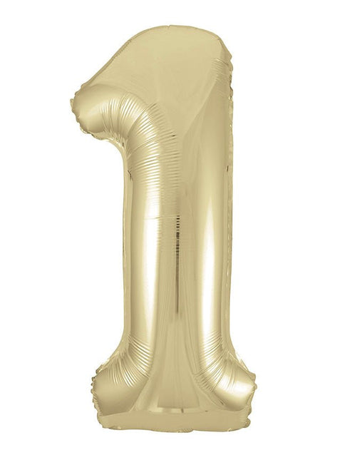 1 Jaar Cijfer Ballon Goud Glans Leeg 86cm van Unique koop je bij Partywinkel