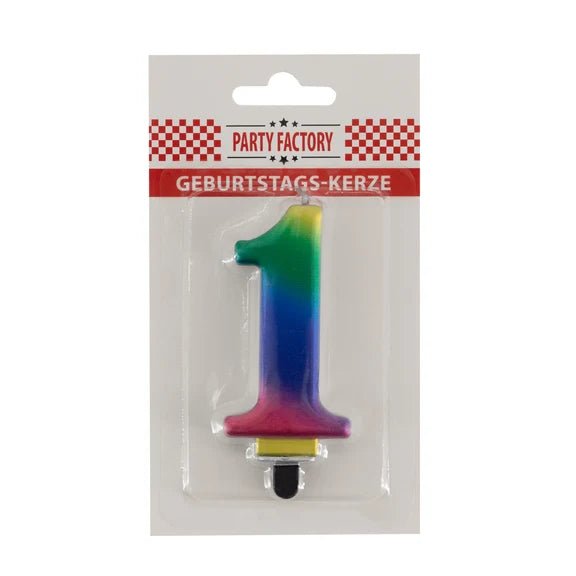 1 Jaar Kaars Regenboog 8cm van VDV Benefit koop je bij Partywinkel