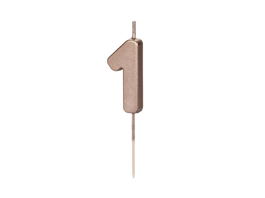 1 Jaar Kaars Rose Goud 9cm van Partydeco koop je bij Partywinkel