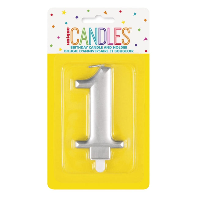 1 Jaar Kaars Zilver van Unique koop je bij Partywinkel