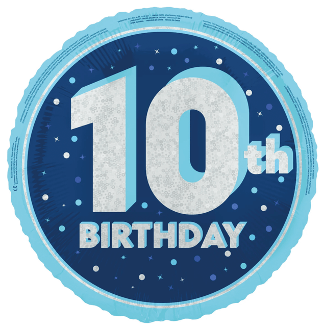 10 Jaar Helium Ballon Blauw Leeg 45cm van Unique koop je bij Partywinkel