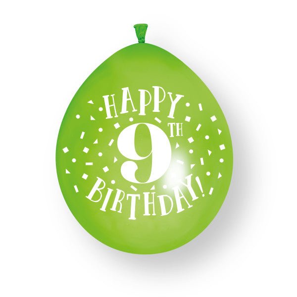 10 stuks Happy 9th Birthday 23cm latex ballonnen van Unique koop je bij Partywinkel