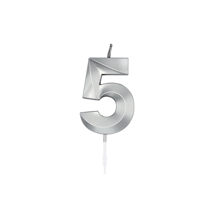 5-vuotispäiväkynttilä, hopeametallinen, 6 cm