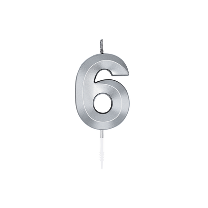 6-vuotissyntymäpäiväkynttilä, hopeametallinen, 6 cm