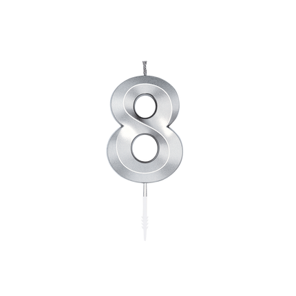 8-vuotissyntymäpäiväkynttilä, hopeametallinen, 6 cm