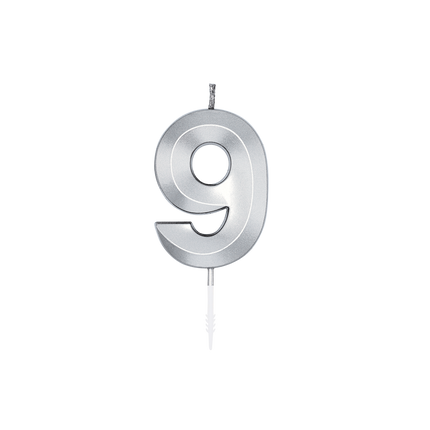 9-vuotissyntymäpäiväkynttilä, hopeametallinen, 6 cm
