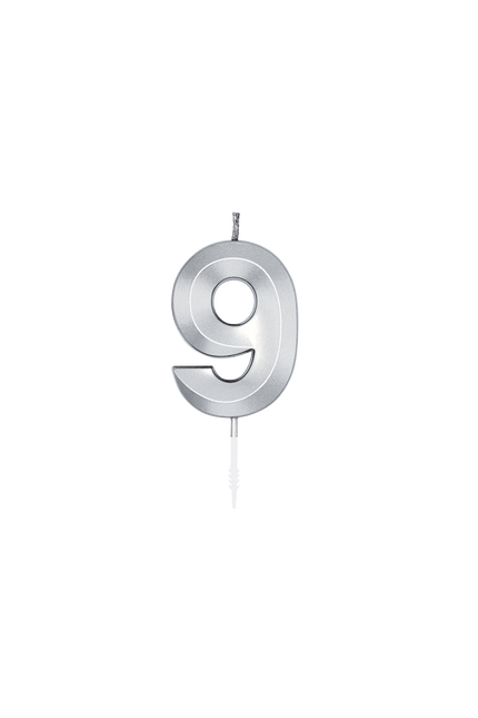 9-vuotissyntymäpäiväkynttilä, hopeametallinen, 6 cm