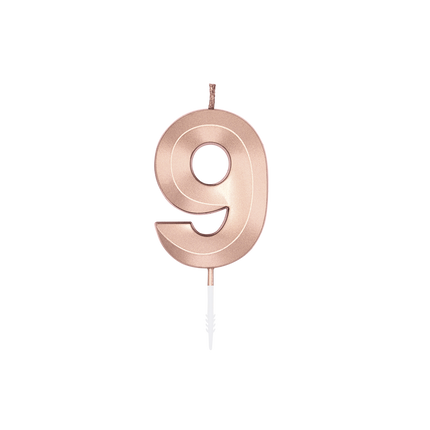 9-vuotissyntymäpäiväkynttilä, ruusukulta, metallinen, 6 cm