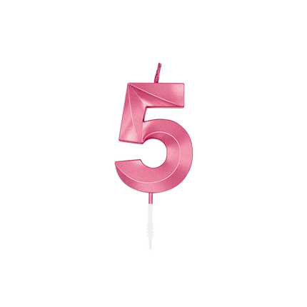5-vuotissyntymäpäiväkynttilä, vaaleanpunainen metallinhohtoinen, 6 cm