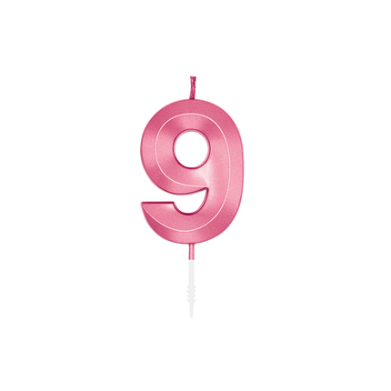 9-vuotissyntymäpäiväkynttilä, vaaleanpunainen metallinhohtoinen, 6 cm