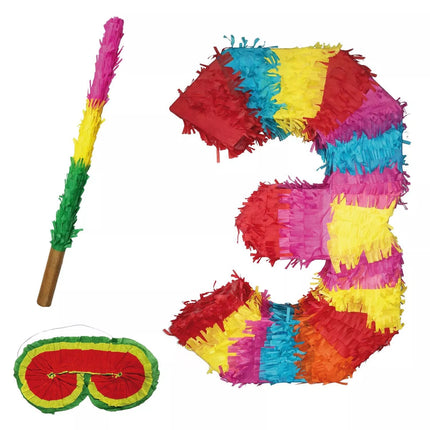 Numero 3 -piñata-setti, 3-osainen, 45 cm