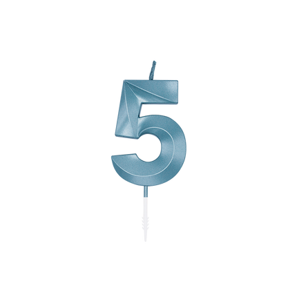 5-vuotissyntymäpäiväkynttilä, sininen metallinhohtoinen, 6 cm
