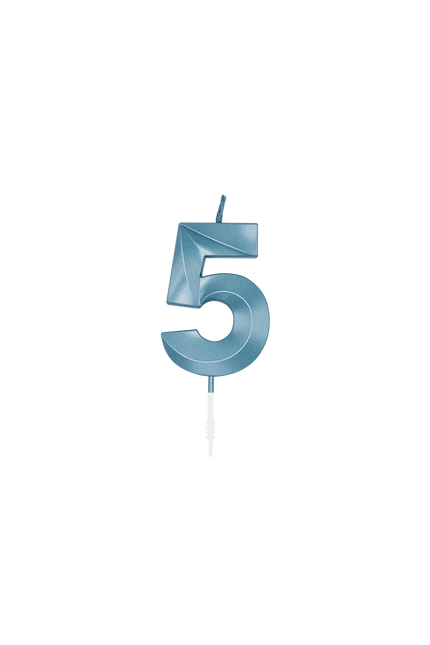 5-vuotissyntymäpäiväkynttilä, sininen metallinhohtoinen, 6 cm
