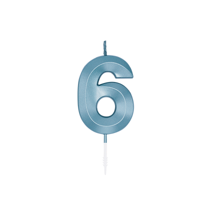 6-vuotissyntymäpäiväkynttilä, sininen metallinhohtoinen, 6 cm