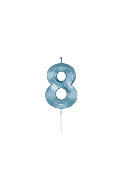 8-vuotissyntymäpäiväkynttilä, sininen metallinhohtoinen, 6 cm