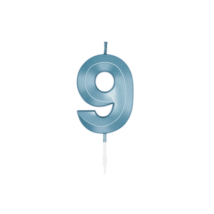 9-vuotissyntymäpäiväkynttilä, sininen metallinhohtoinen, 6 cm