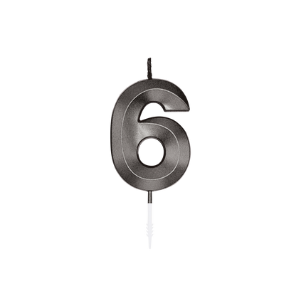 6-vuotissyntymäpäiväkynttilä, musta metallinhohtoinen, 6 cm