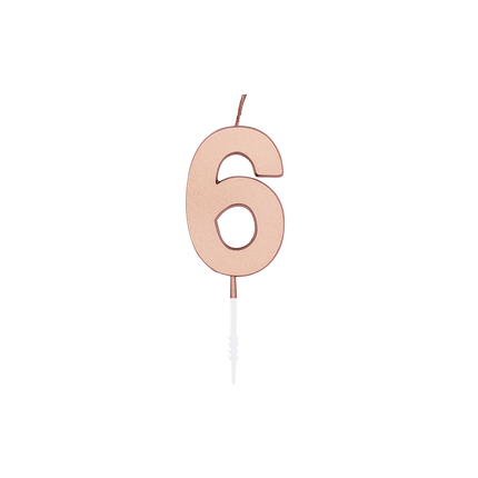 6-vuotissyntymäpäiväkynttilä, ruusukulta, metallinen, 4,5 cm