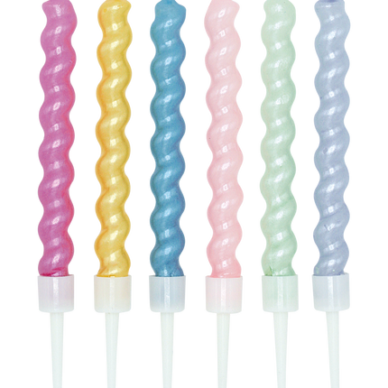 Värilliset kynttilät, spiraalimalliset, 8 cm, 6 kpl