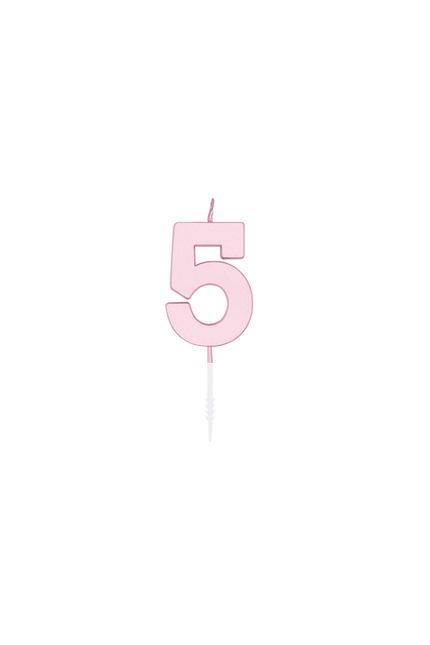 5-vuotissyntymäpäiväkynttilä, vaaleanpunainen pastelli, 4,5 cm
