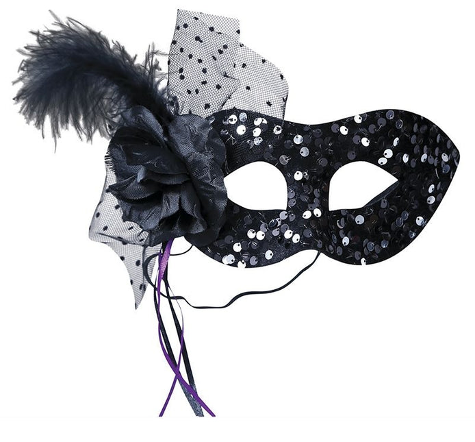 Musta silmien naamio kukka paljetteja