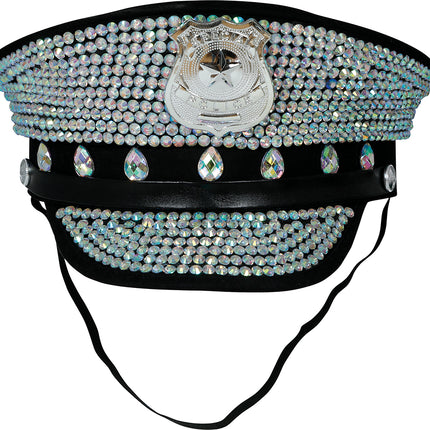 Poliisin lippalakki, musta, hopea, kimallus