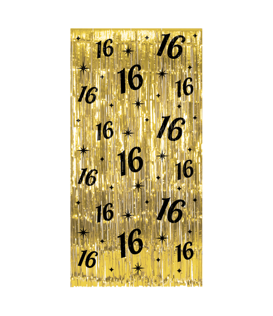 16 Jaar Deurgordijn Goud Zwart van Paper Dreams koop je bij Partywinkel