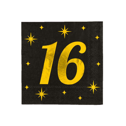16 Jaar Servetten Zwart Goud 19cm 16st van Paper Dreams koop je bij Partywinkel