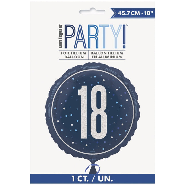 18 Jaar Helium Ballon Blauw Leeg 45cm van Unique koop je bij Partywinkel