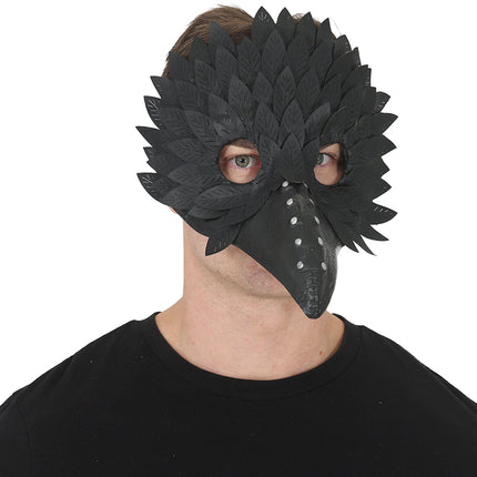 Halloween-naamio, musta, lintujen höyheniä