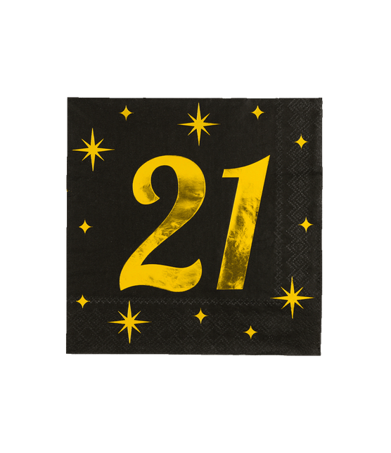 21 Jaar Servetten Zwart Goud 19cm 16st van Paper Dreams koop je bij Partywinkel
