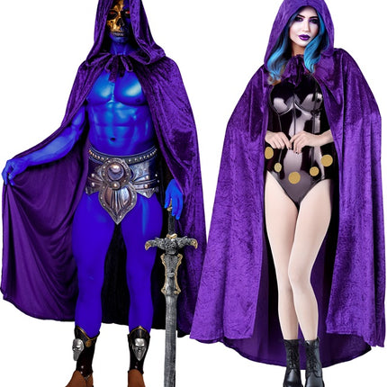 Violetti samettiviitta hupulla 140cm