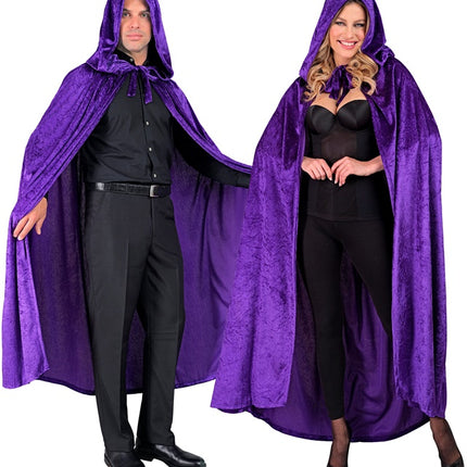 Violetti samettiviitta hupulla 140cm