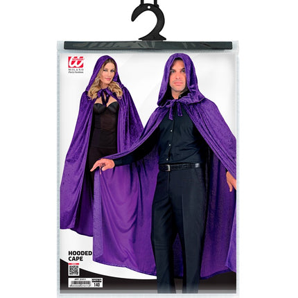 Violetti samettiviitta hupulla 140cm