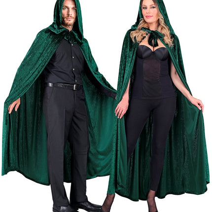 Vihreä samettiviitta hupulla 140cm