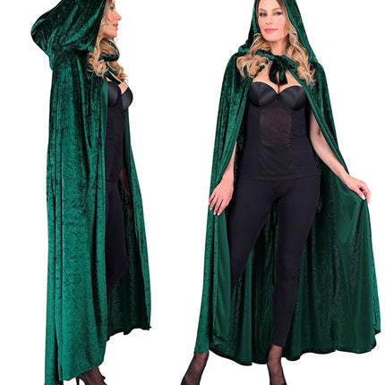 Vihreä samettiviitta hupulla 140cm