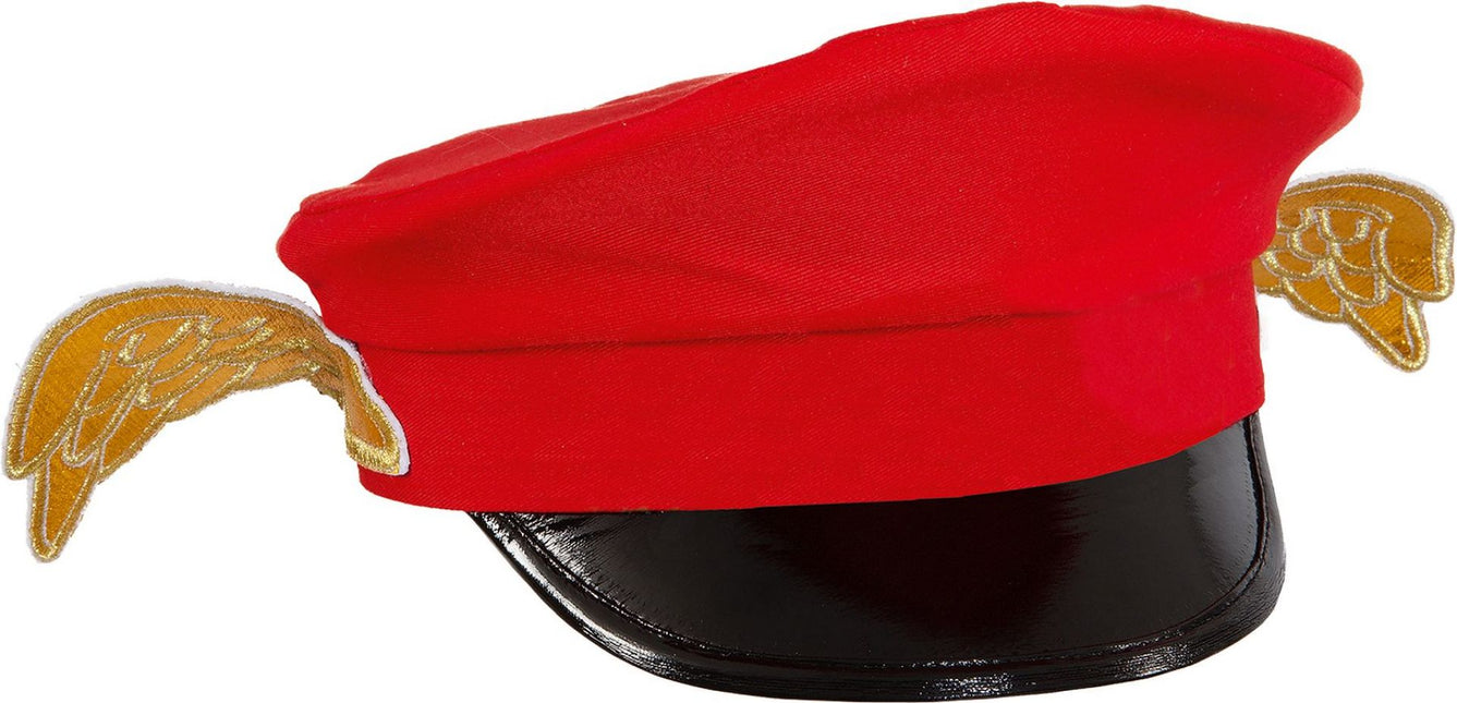 Punainen lippalakki, jossa on siivet