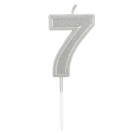 Elegant '7' -kynttilä, hopea, tikkupohjalla (3 x 4,2 x 0,7 cm)