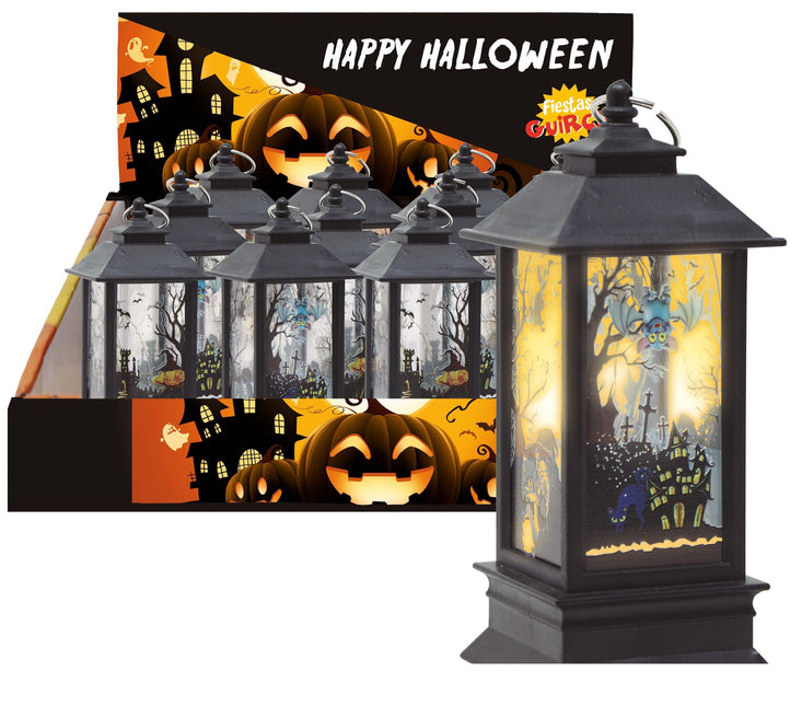 Musta Halloween lyhty valolla 12.5cm 12 kpl