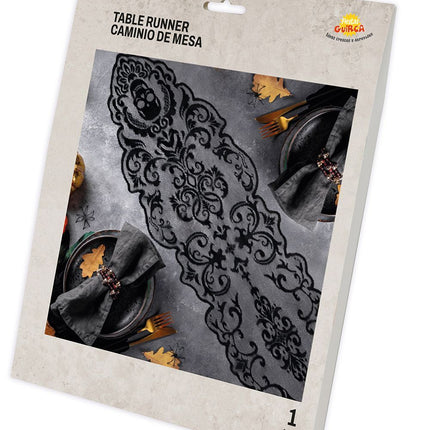 Musta Halloween pöytäliina Lace 180cm