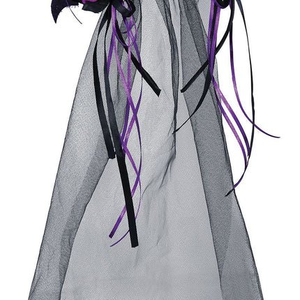 Musta Halloween hiuspanta violetti kukkia ja huntu