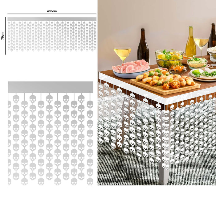 Valkoinen Halloween pöytä hame pääkallot 4m