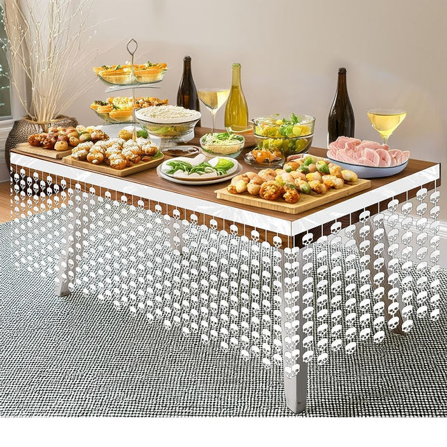 Valkoinen Halloween pöytä hame pääkallot 4m