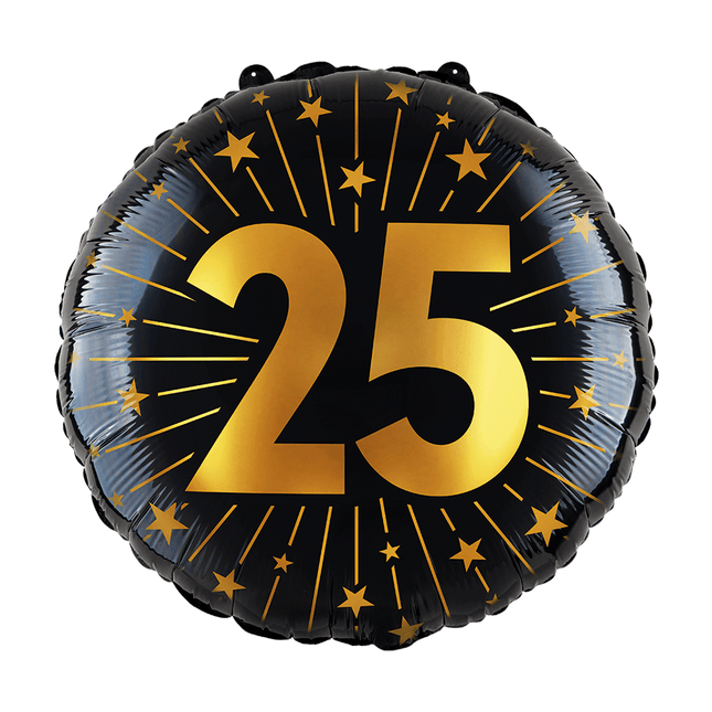 25 Jaar Helium Ballon Zwart Goud Leeg 45cm van WeFiesta koop je bij Partywinkel
