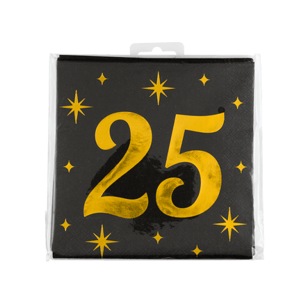 25 Jaar Servetten Zwart Goud 19cm 16st van Paper Dreams koop je bij Partywinkel