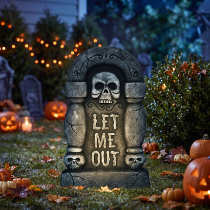Halloween-hautakivi, harmaa, ”Päästä minut ulos”, 42 cm