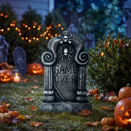 Halloween-hautakivi, harmaa, Game Over, 42 cm