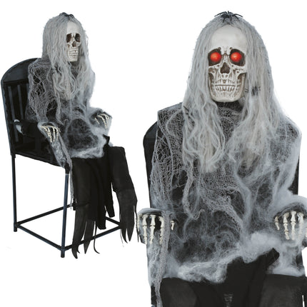 Halloween-luuranko tuolilla, valoilla, äänillä ja liikkeellä, 1,05 m